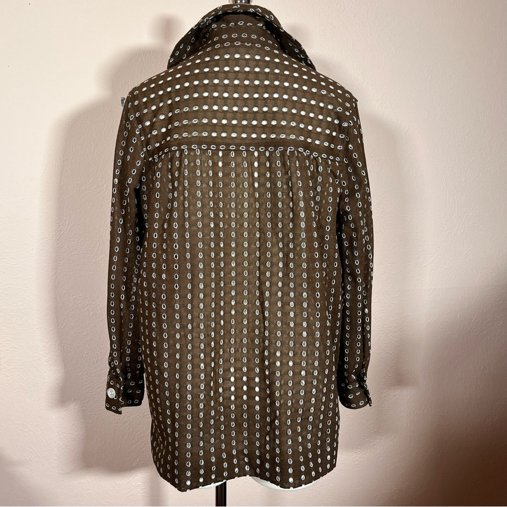 Vintage 1960 70 Dalton MCM Brown lace Tie Waist Belted Button Down shirt Jacket - Picture 9 of 17